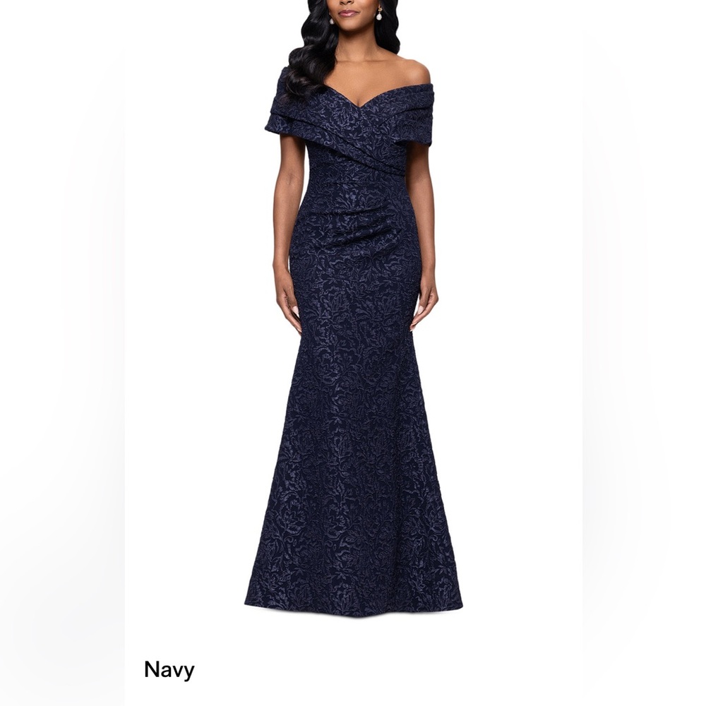 Betsy & Adam Blue Brocade Gown - Picture 3 of 4